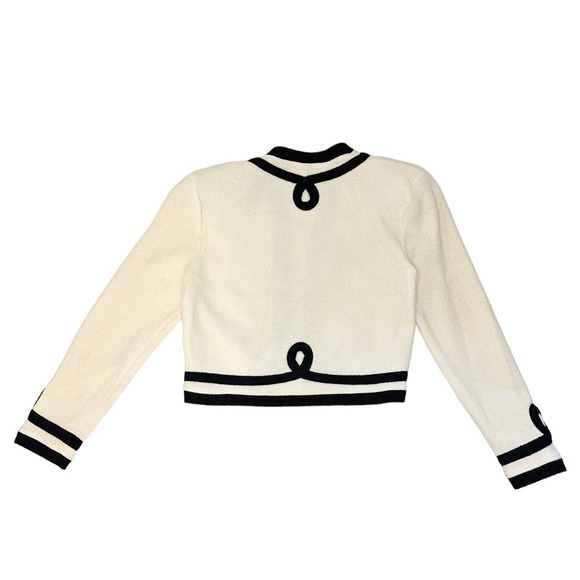 St. John Cropped Knit Blazer Open Front Cream & Black Size 4 - Picture 2 of 10